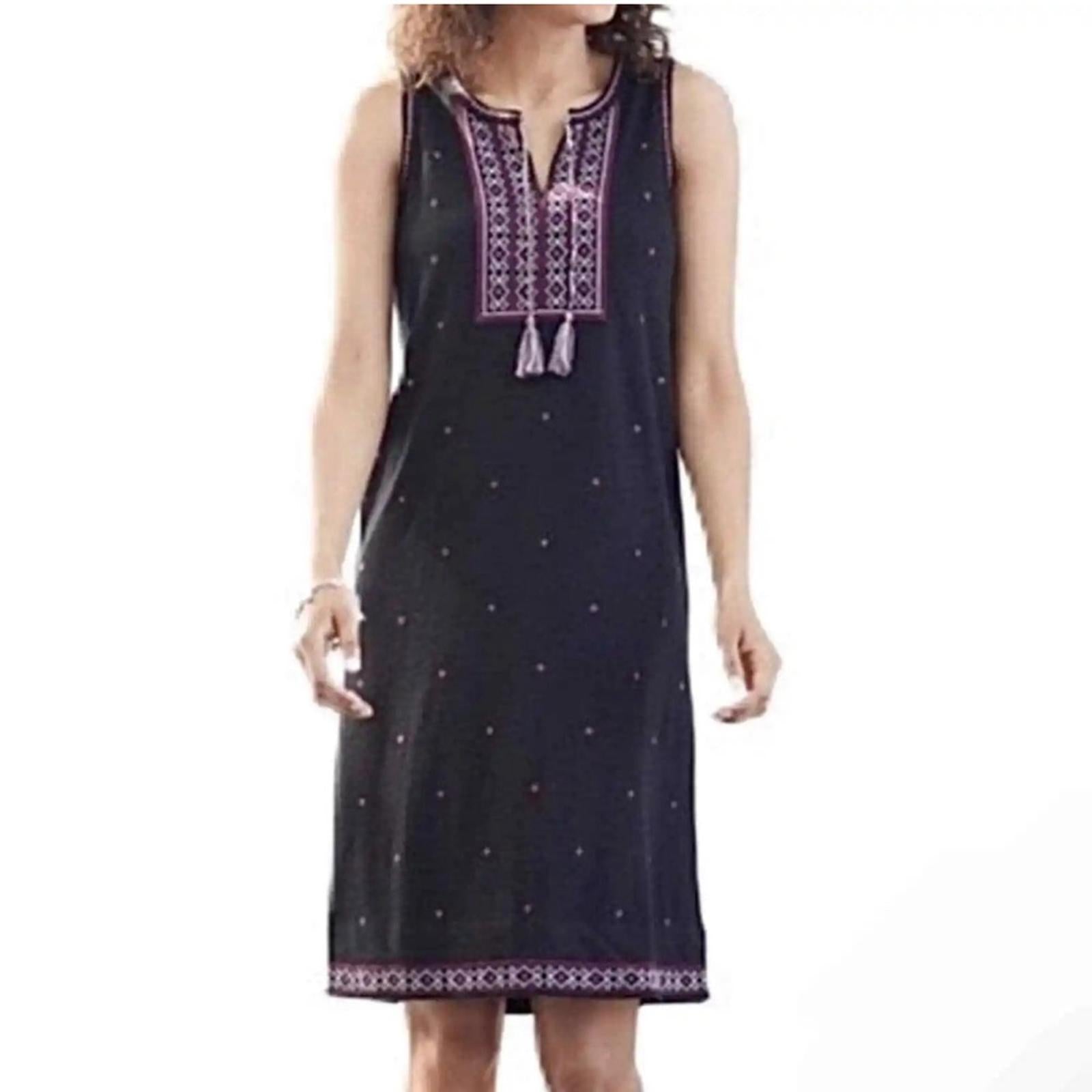 NEW J.Jill Embroidered Sleeveless Knit Dress, Black Size S Retail $129