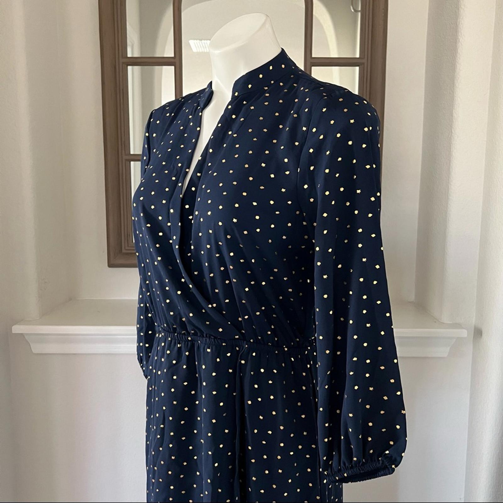 Laundry Faux Wrap Hi-Low Hem Maxi Dress in Navy/Gold Stars, NWT