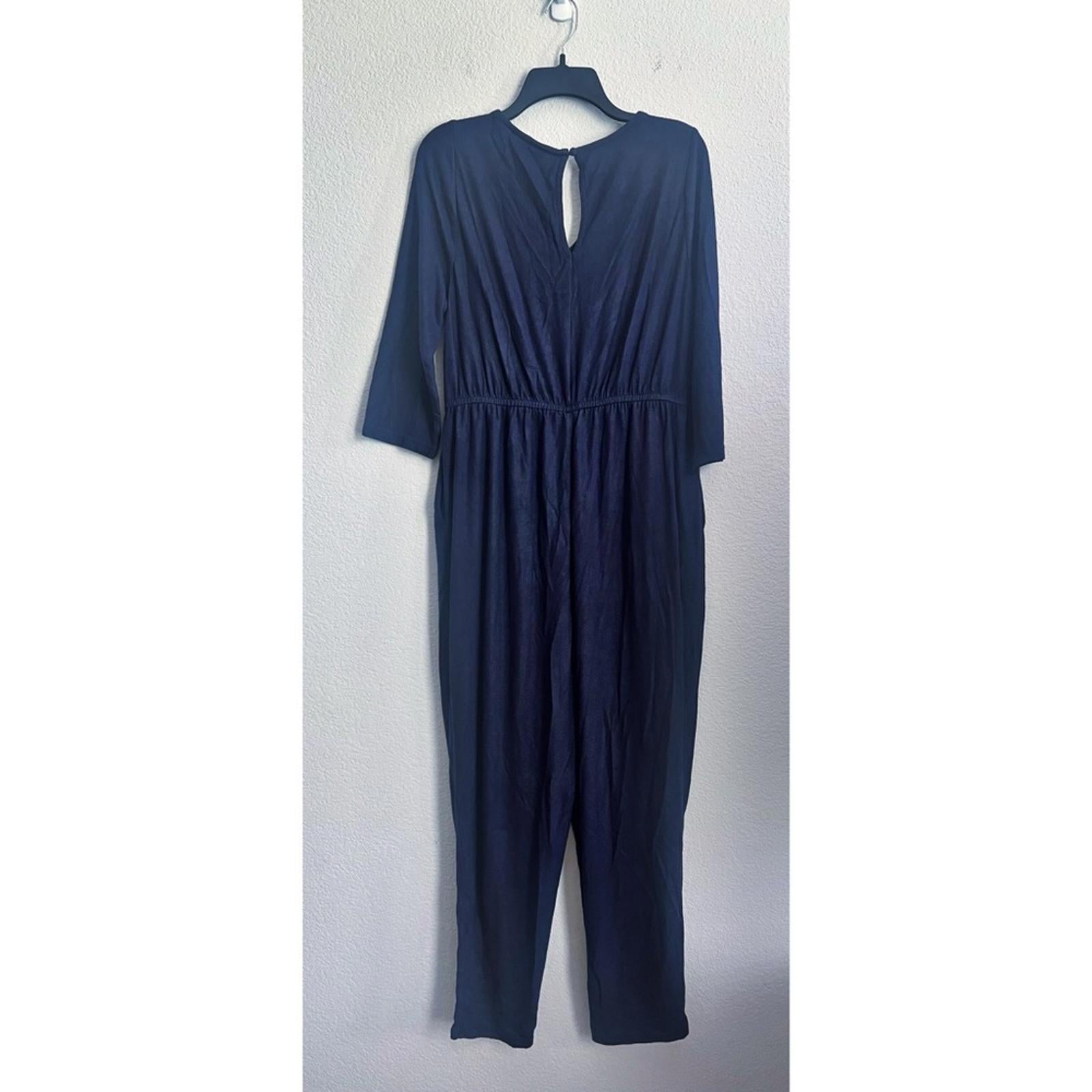 LANE BRYANT NWT Ruched V-Neck Hacci 3/4 SLV Weekend/Lounge Navy Jumpsuit 14/16
