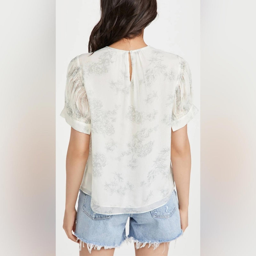 Rebecca Taylor Puff-Sleeve Silk Toile Blouse, NWT, Size S, Retail $245
