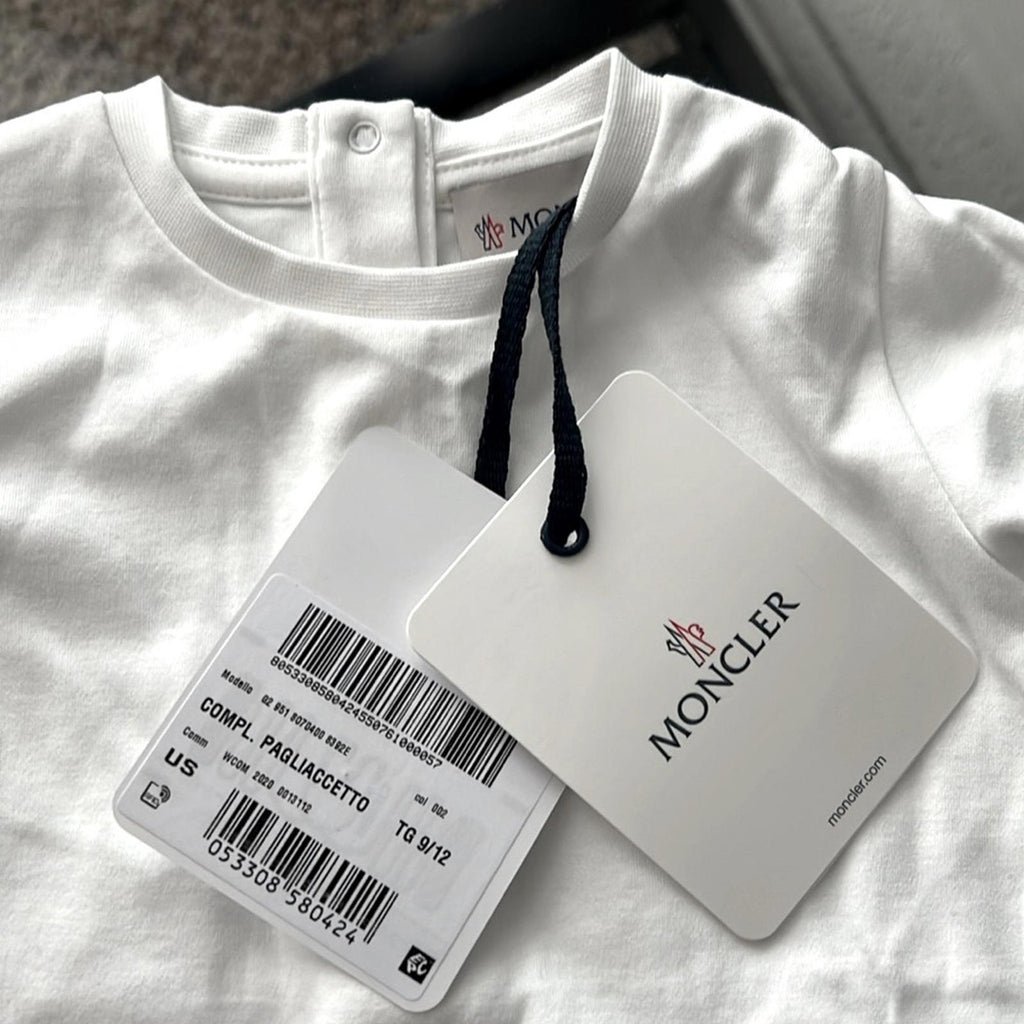 Moncler Enfant Logo Babygrow Set 2-Piece Footie &Hat, White Size 9/12M New w/Tag