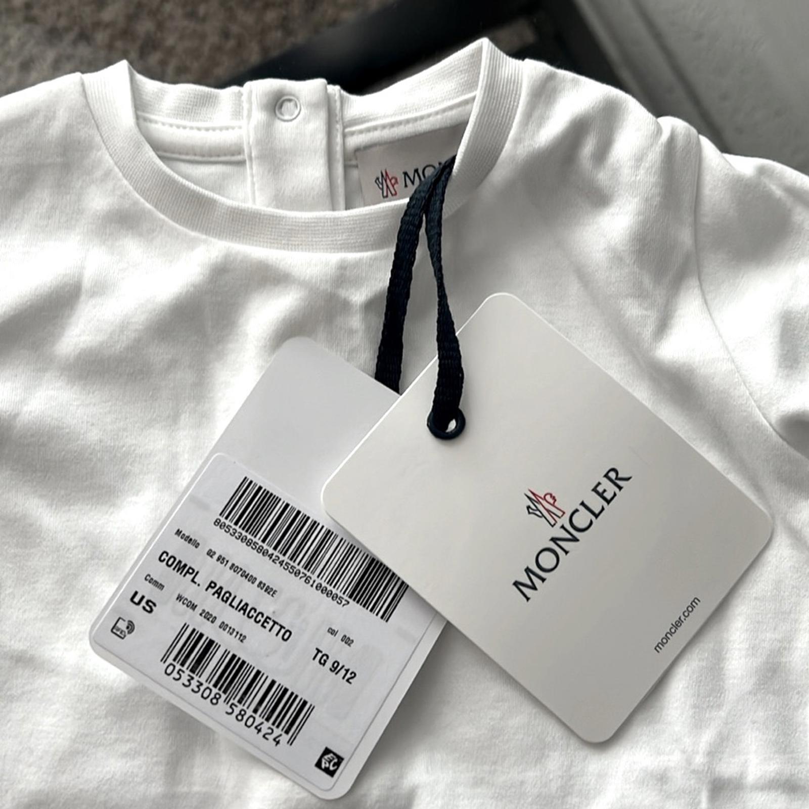 Moncler Enfant Logo Babygrow Set 2-Piece Footie &Hat, White Size 9/12M New w/Tag