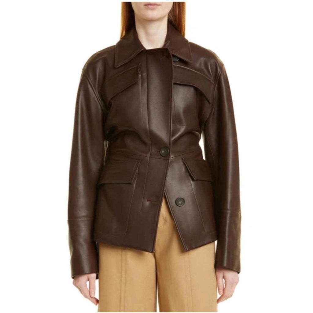 Vince 100% Lamb Leather Safari Jacket in Brown, Size M New w/Tag Retail $1495