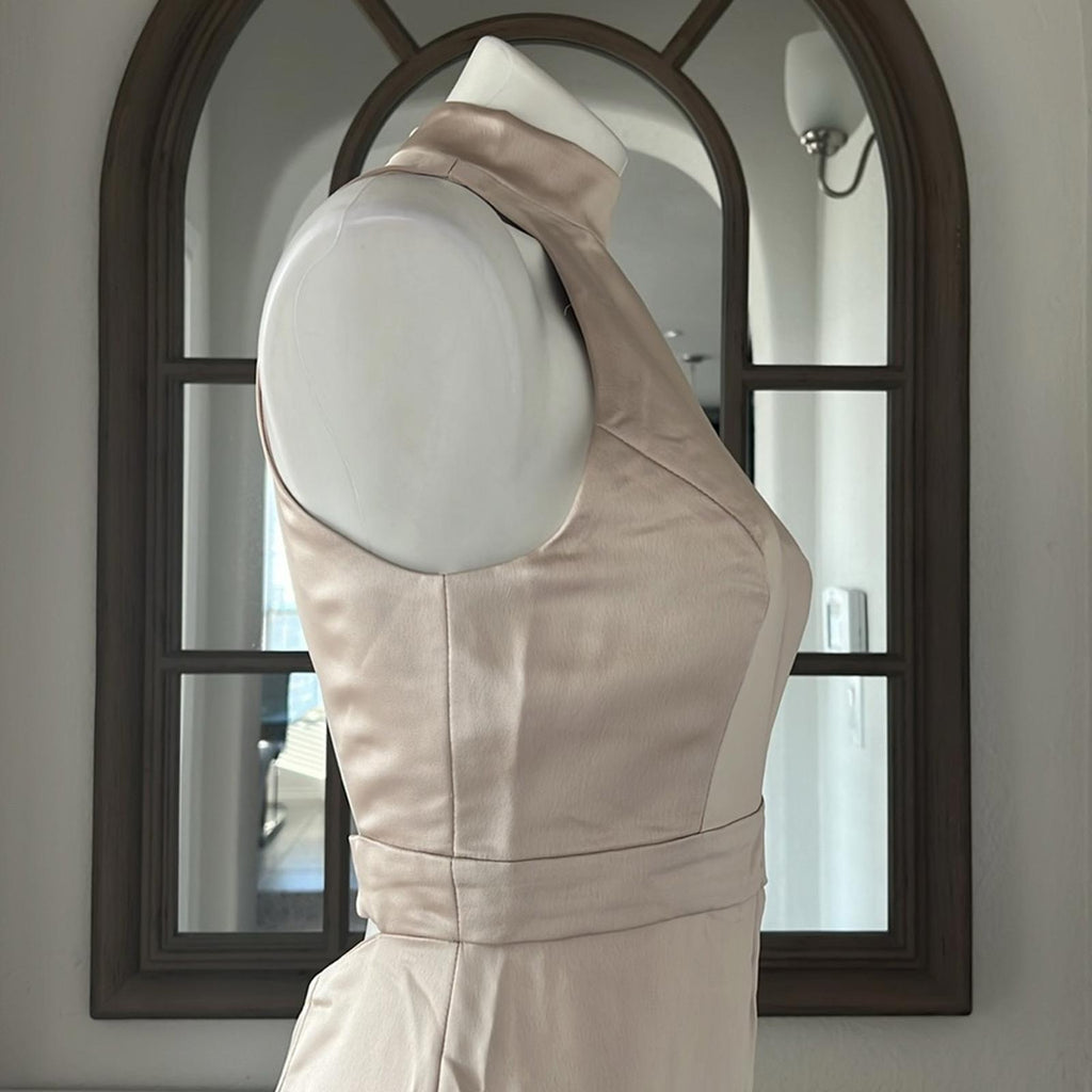 NEW Lovely High Neck Backless Maxi Dress With Slim Belt, Champagne Size 2, $242