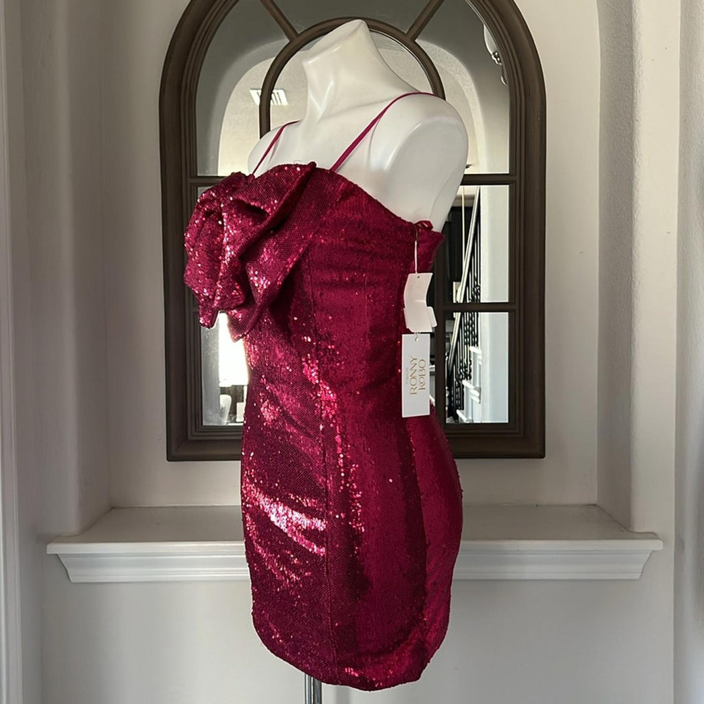 Torn by Ronny Kobo Lindsay Sequin Bow Front Mini Dress in Pink Size M NWT $548