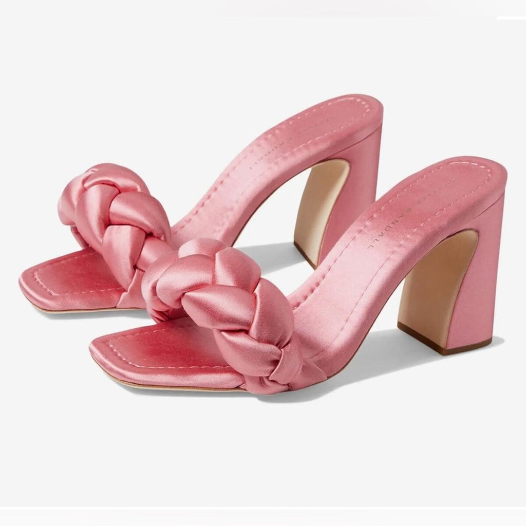 Loeffler Randall Freya Braided Curved Heel Sandals Bubblegum, Size 11 New in Box