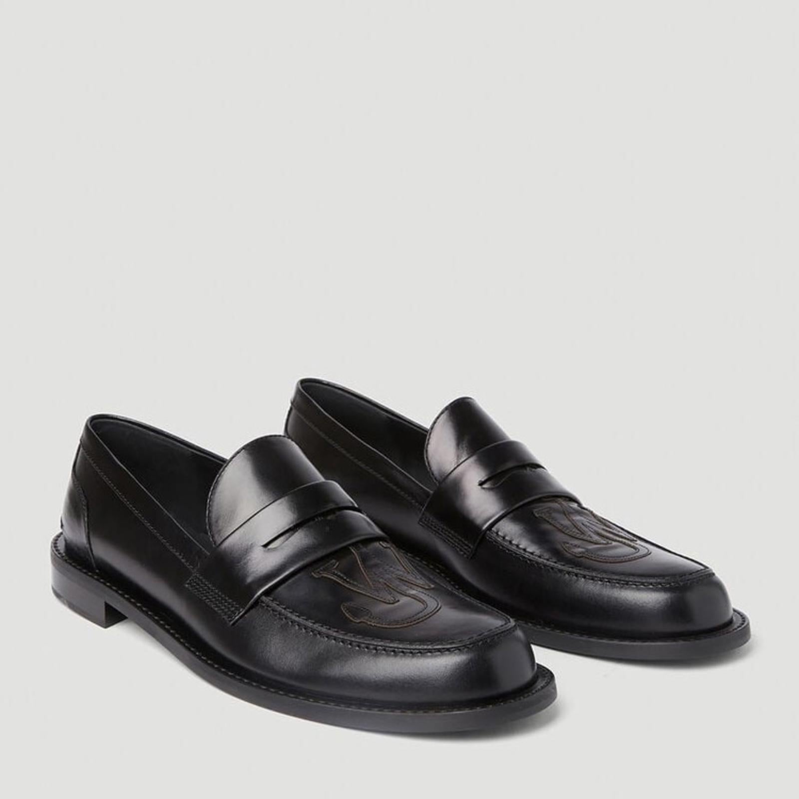 JW Anderson Anchor Logo Loafers in Black Leather Size 41