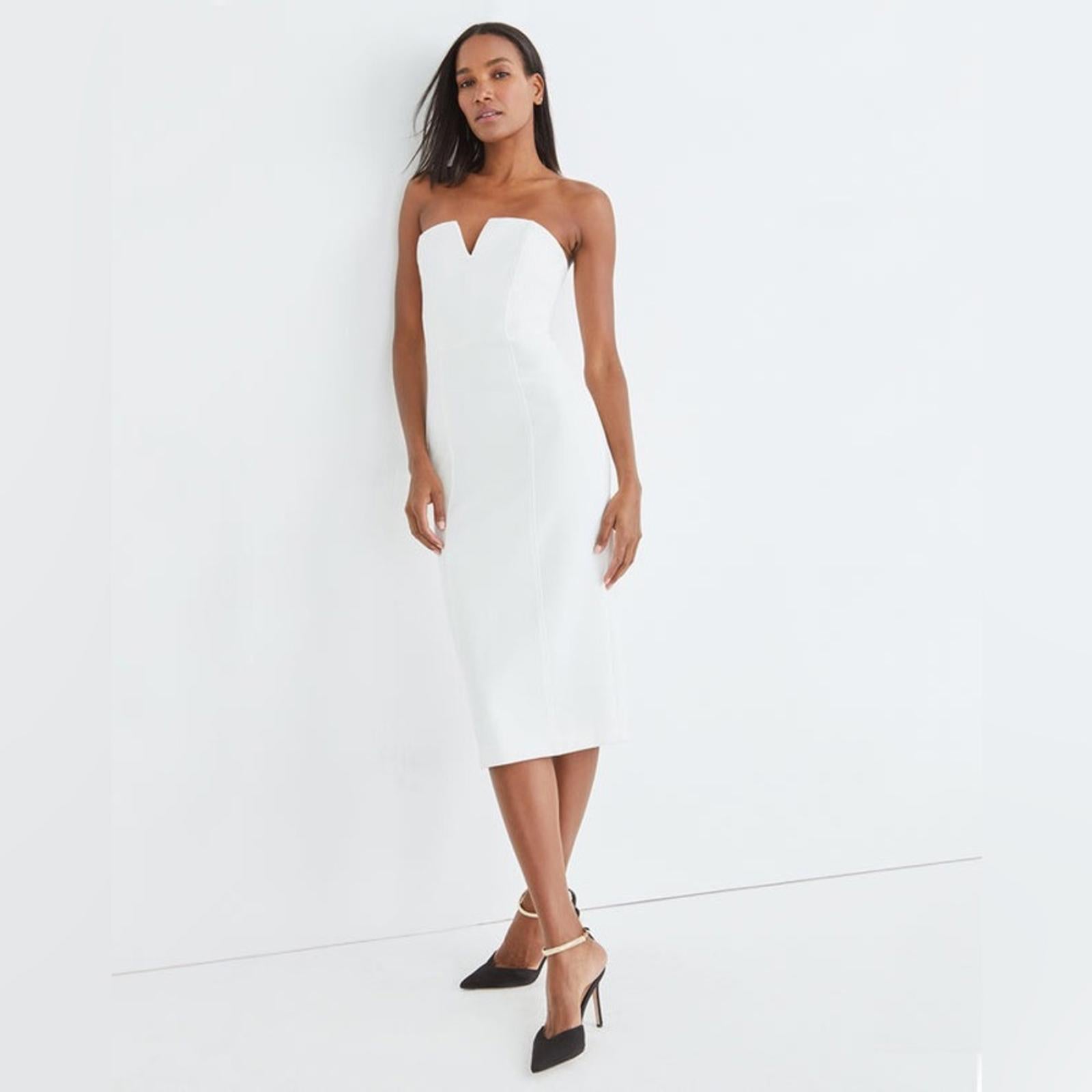 Veronica Beard Nabi WHITE Strapless Midi Dress, Size 14 New w/Tag