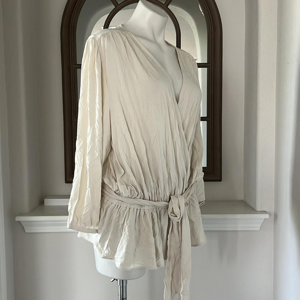 Lauren Ralph Lauren Jersey Peplum Blouse in WinterCream, Size XXL New w/Tag