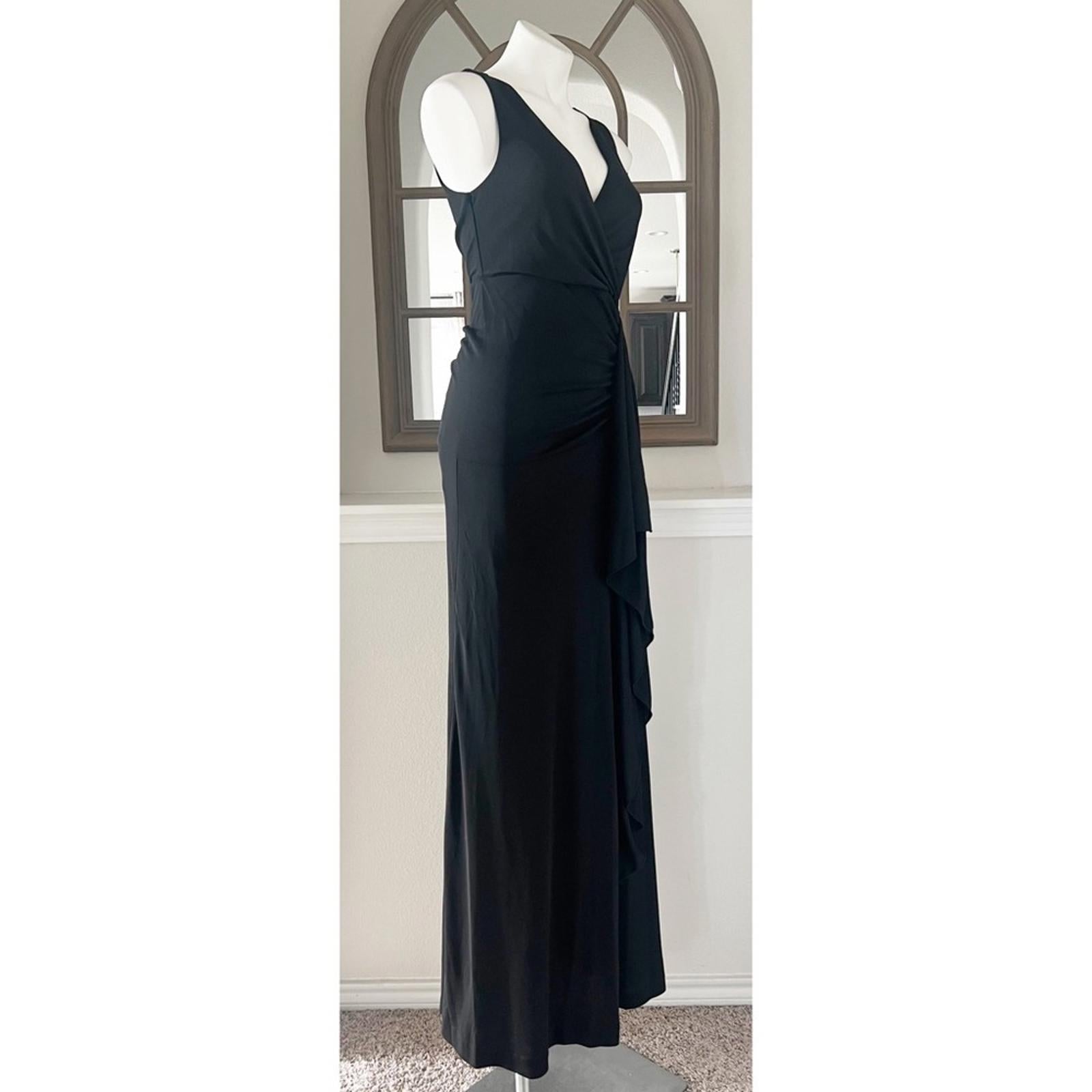 Donna Karan New York Social Occasion V-Neck Ruched Gown in Black Size 6 NWT $495