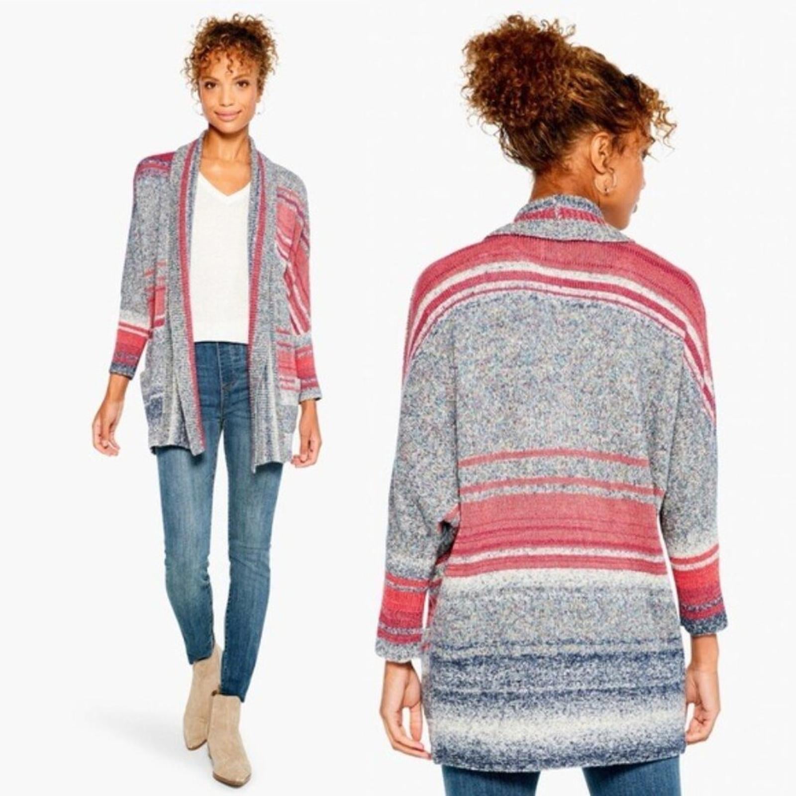 Nic+Zoe Santa Monica Open Front Cardigan w/Long Sleeves, Pink Multi Size S NWT
