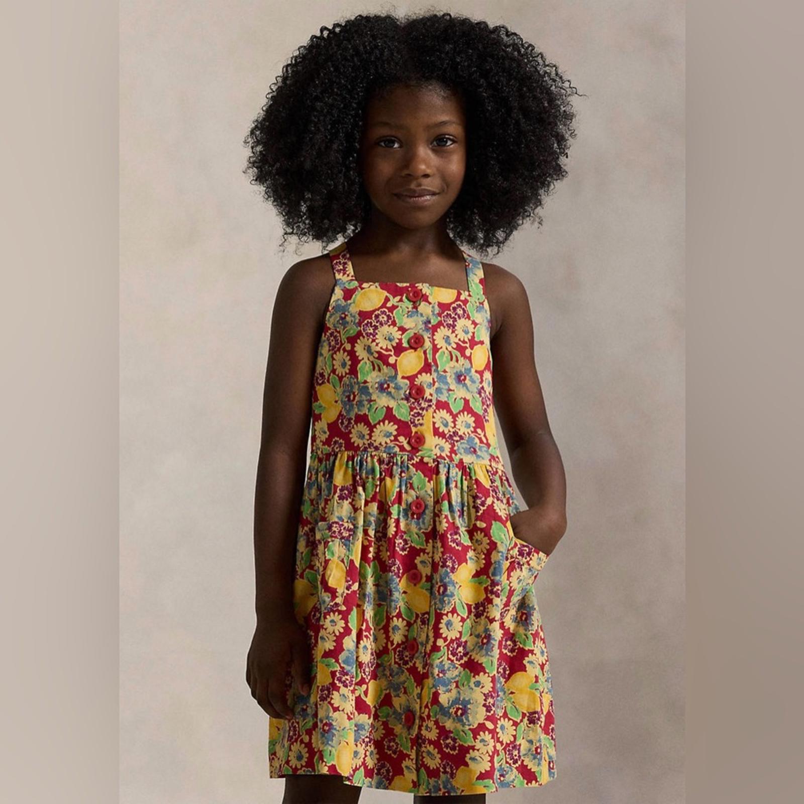Polo by Ralph Lauren Lemon Floral Slub Cotton Dress, Size 14, NWT