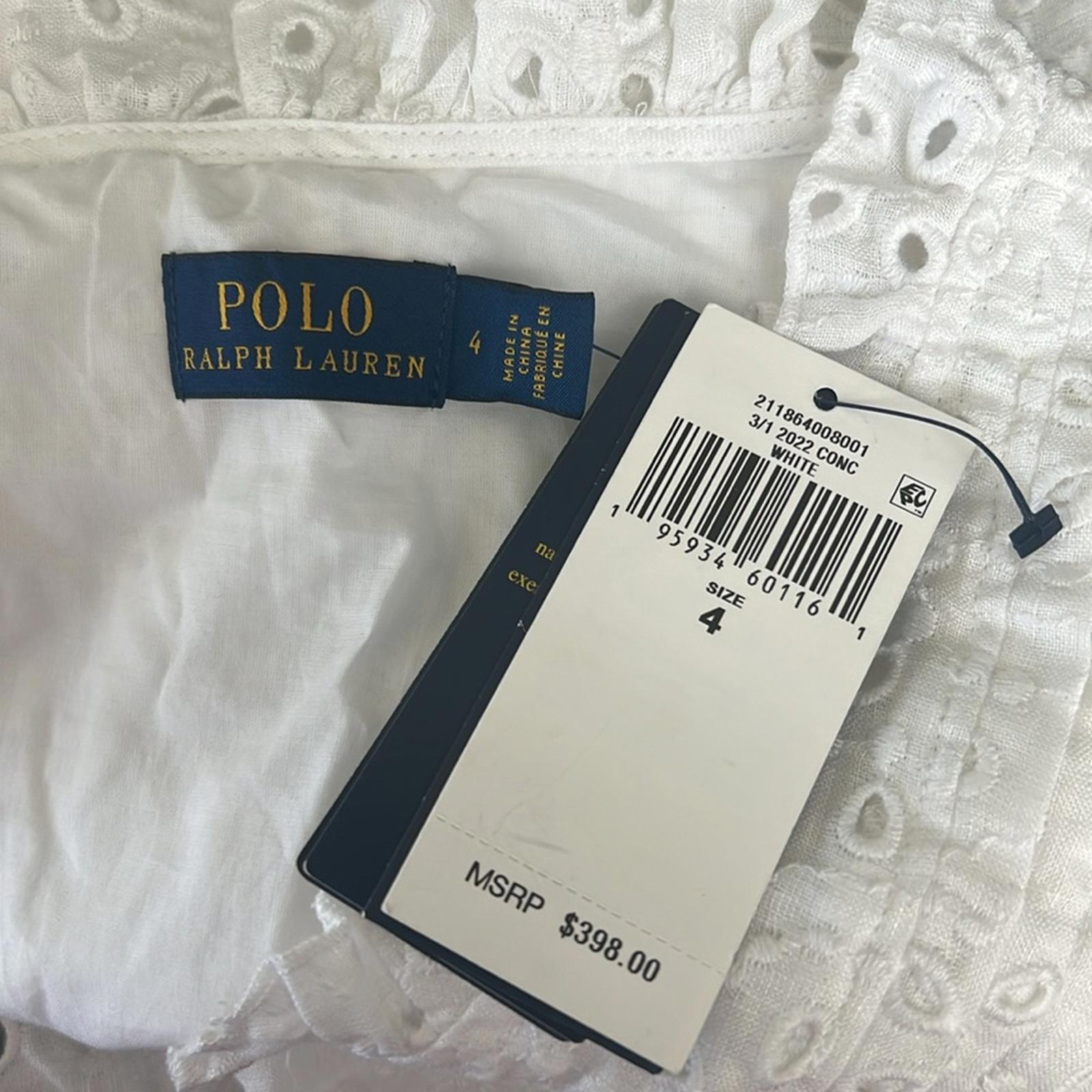 Polo Ralph Lauren Linen Ruffled Eyelet Midi Dress, White Size 4 New w/Tag $398