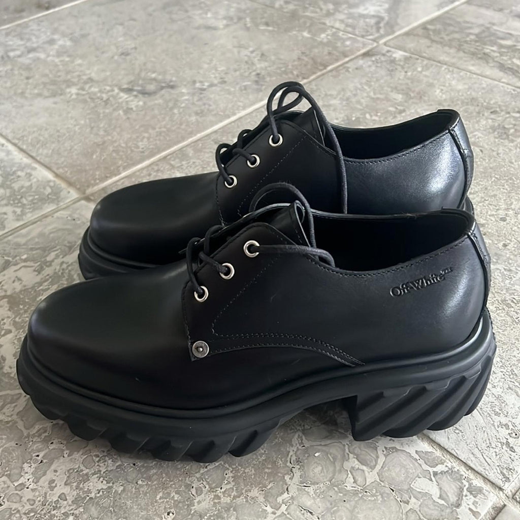 Off-White Men’s Exploration Derby Lug Sole Shoes in Black, NWT, Size 43