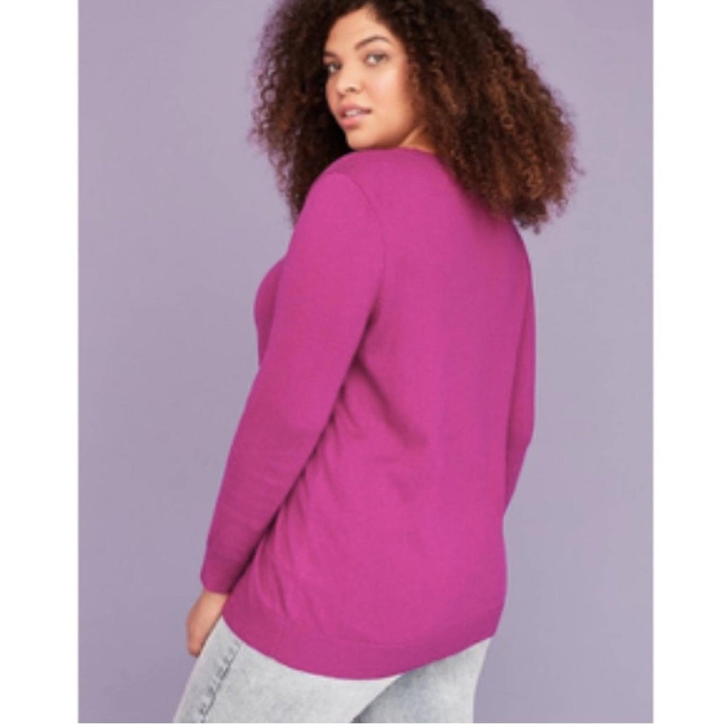 Lane Bryant Sequin Star Graphic Sweater in Fuchsia, Size 26/28 New w/Tag