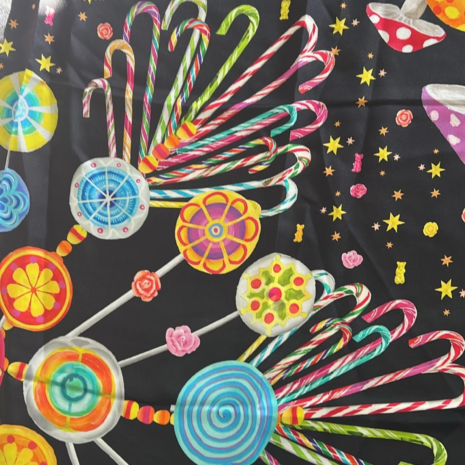 Echo Willy Wonka Silk Scarf with Candy & Mushroom Print, 35” x 35”New w/Tag $159