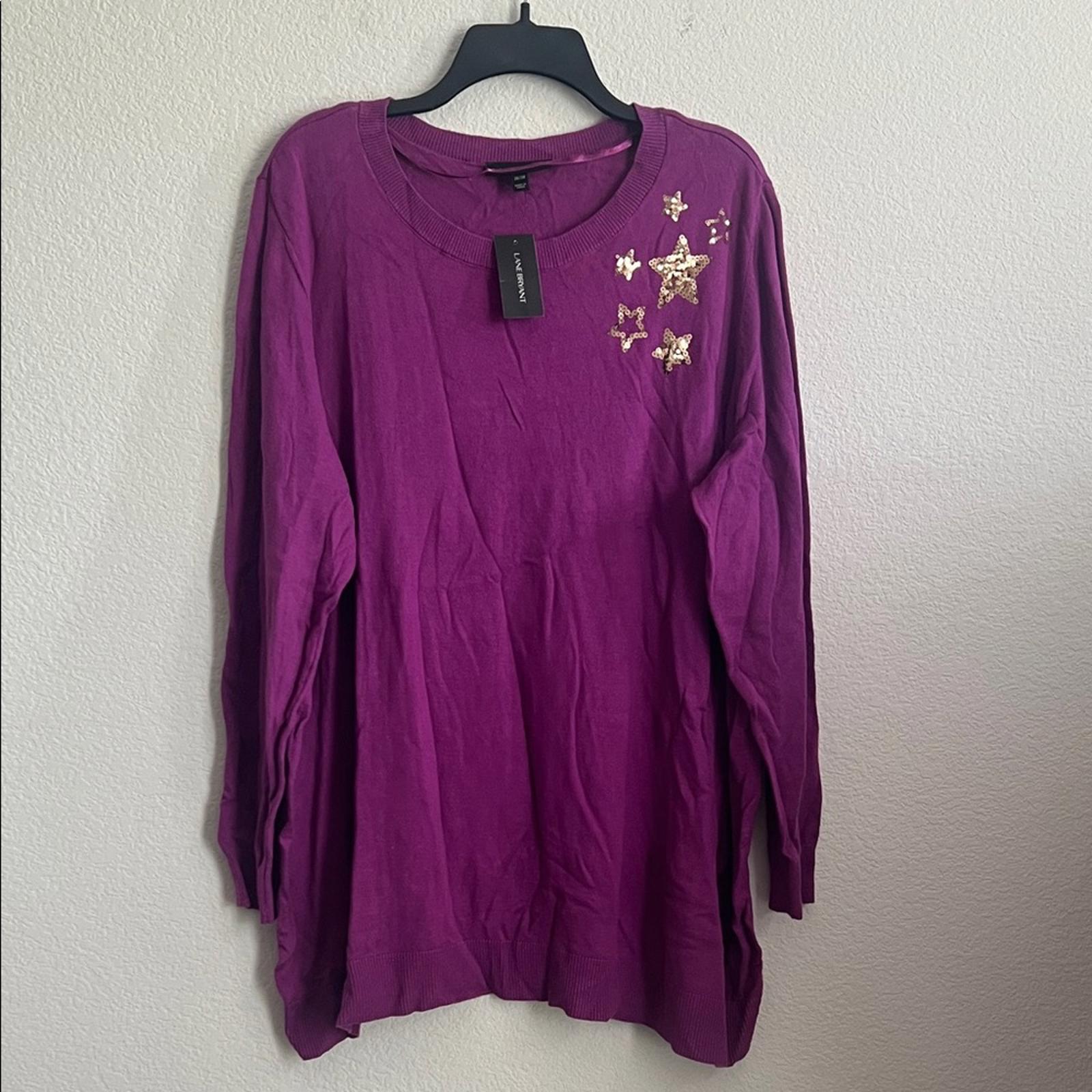 Lane Bryant Sequin Star Graphic Sweater in Fuchsia, Size 26/28 New w/Tag