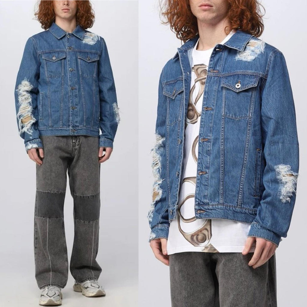 J.W. Anderson Distressed Denim Jacket in Light Blue, Size L New w/Tag 1,050