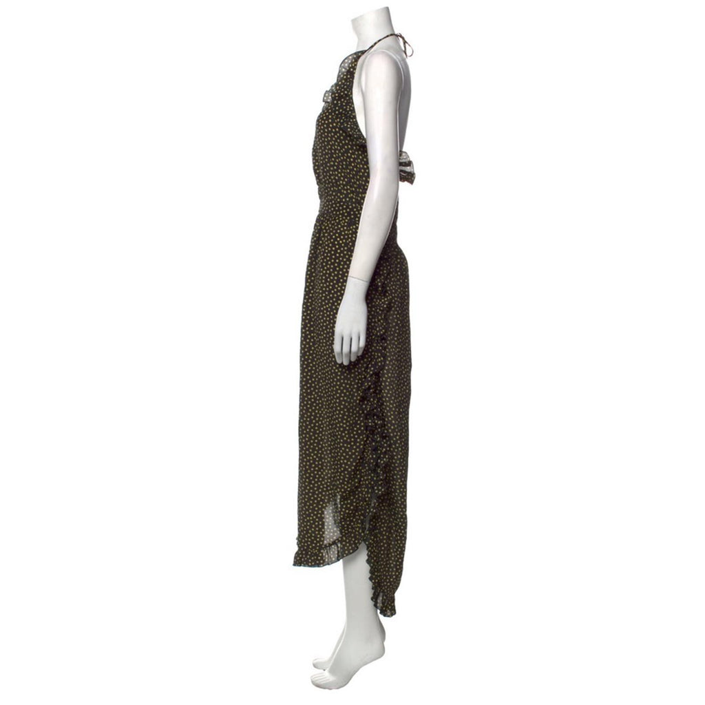 See by Chloé Dot-Print Halter Ruffle Dress, Black/Yellow Size FR40/M/8 New w/Tag