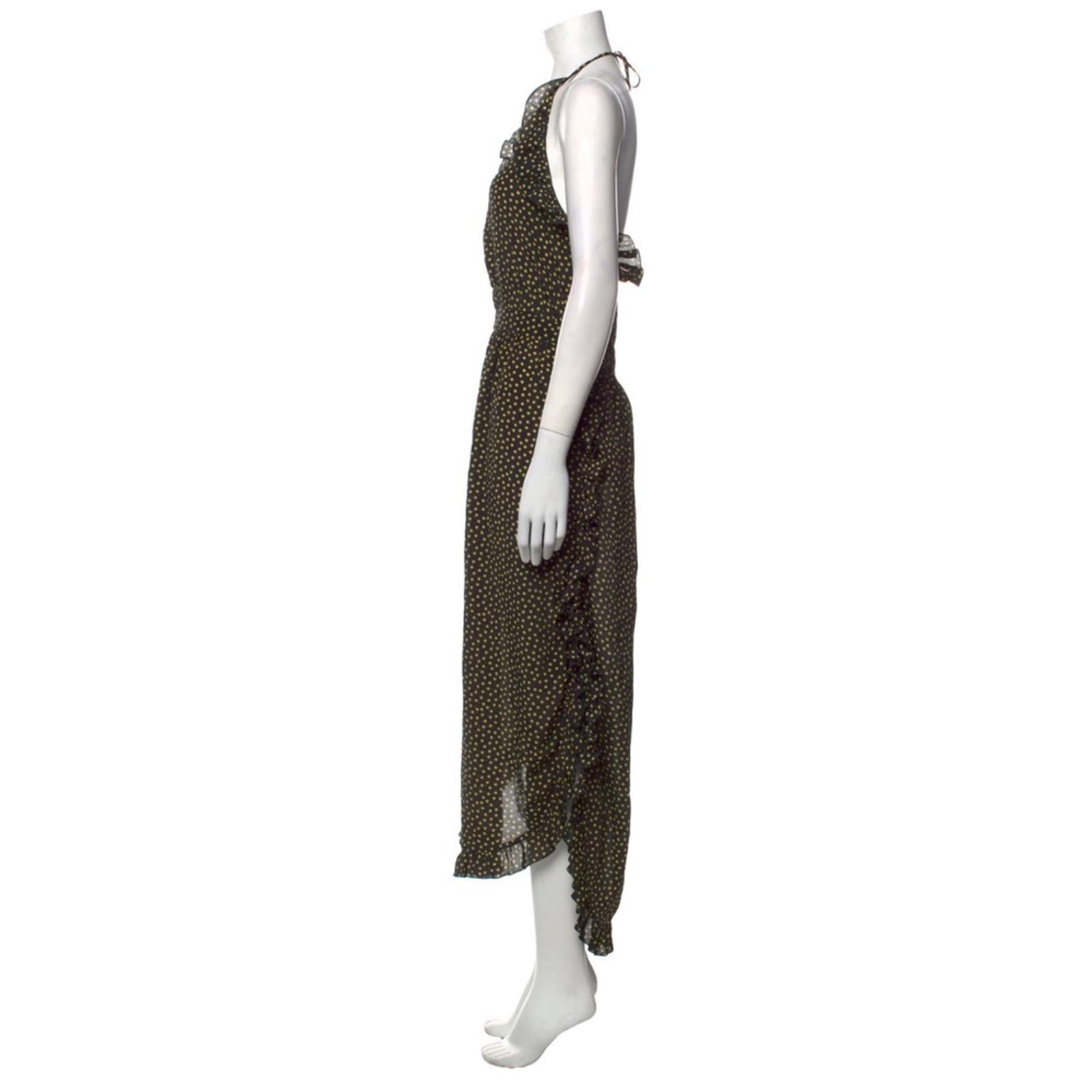 See by Chloé Dot-Print Halter Ruffle Dress, Black/Yellow Size FR40/M/8 New w/Tag