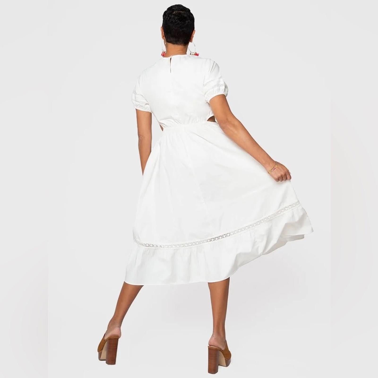 Leota Michelle Lace Trim Poplin Midi Dress, White Size L New w/Tag