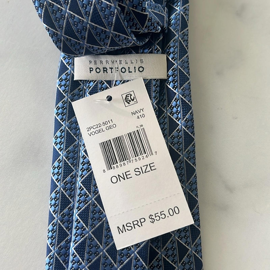 Perry Ellis Men's Vogel Geometric-Print Tie in Navy, One Size, NWT