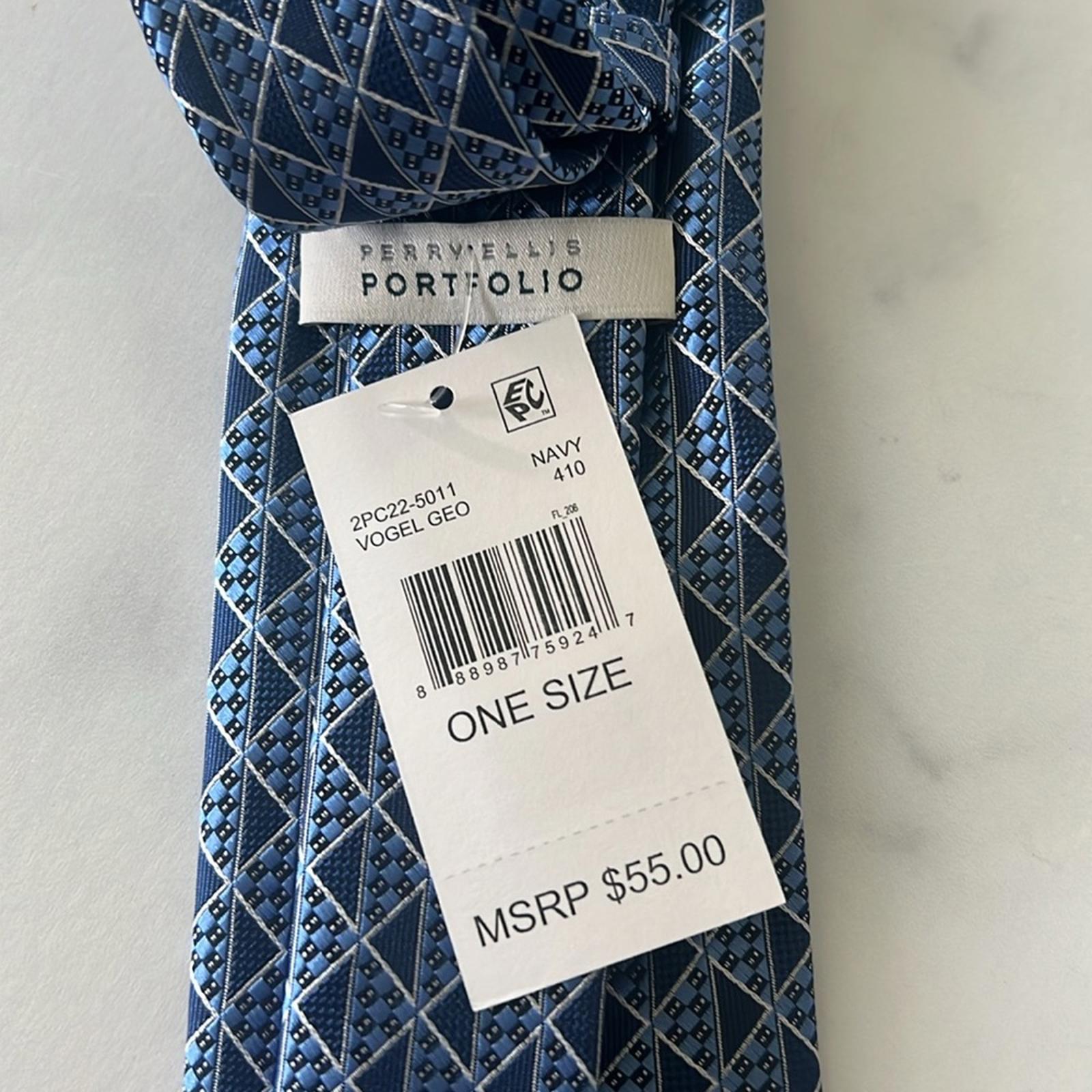 Perry Ellis Men's Vogel Geometric-Print Tie in Navy, One Size, NWT