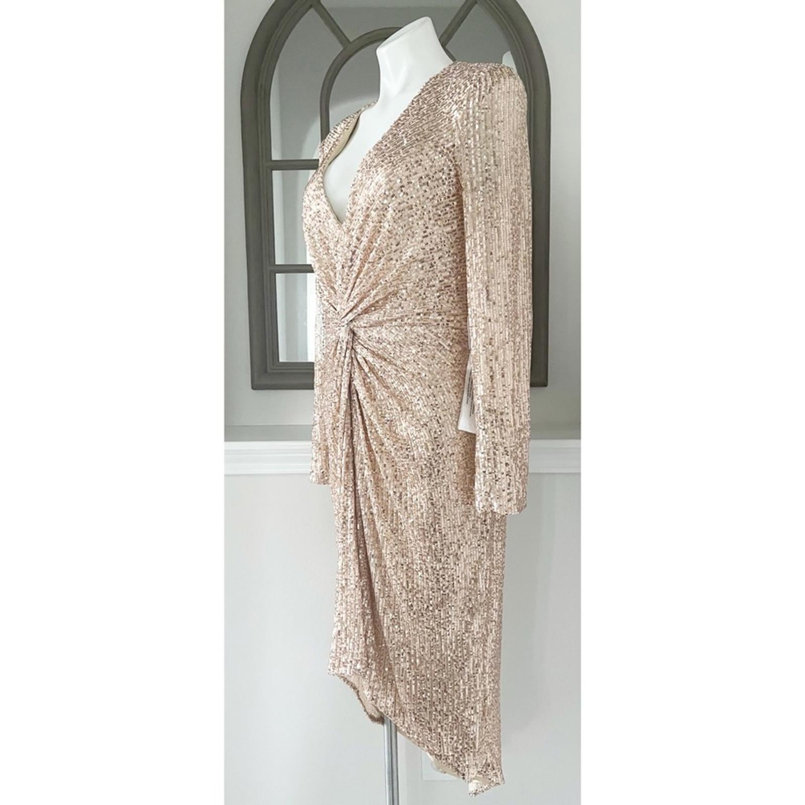 Mac Duggal IEENA Sequined High Low Dress, Rose Gold, Size 12 New w/Tag $348