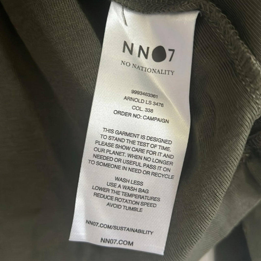 NNO7 No Nationality Long Sleeve Tee, Dark Army Size M New with Tag $120