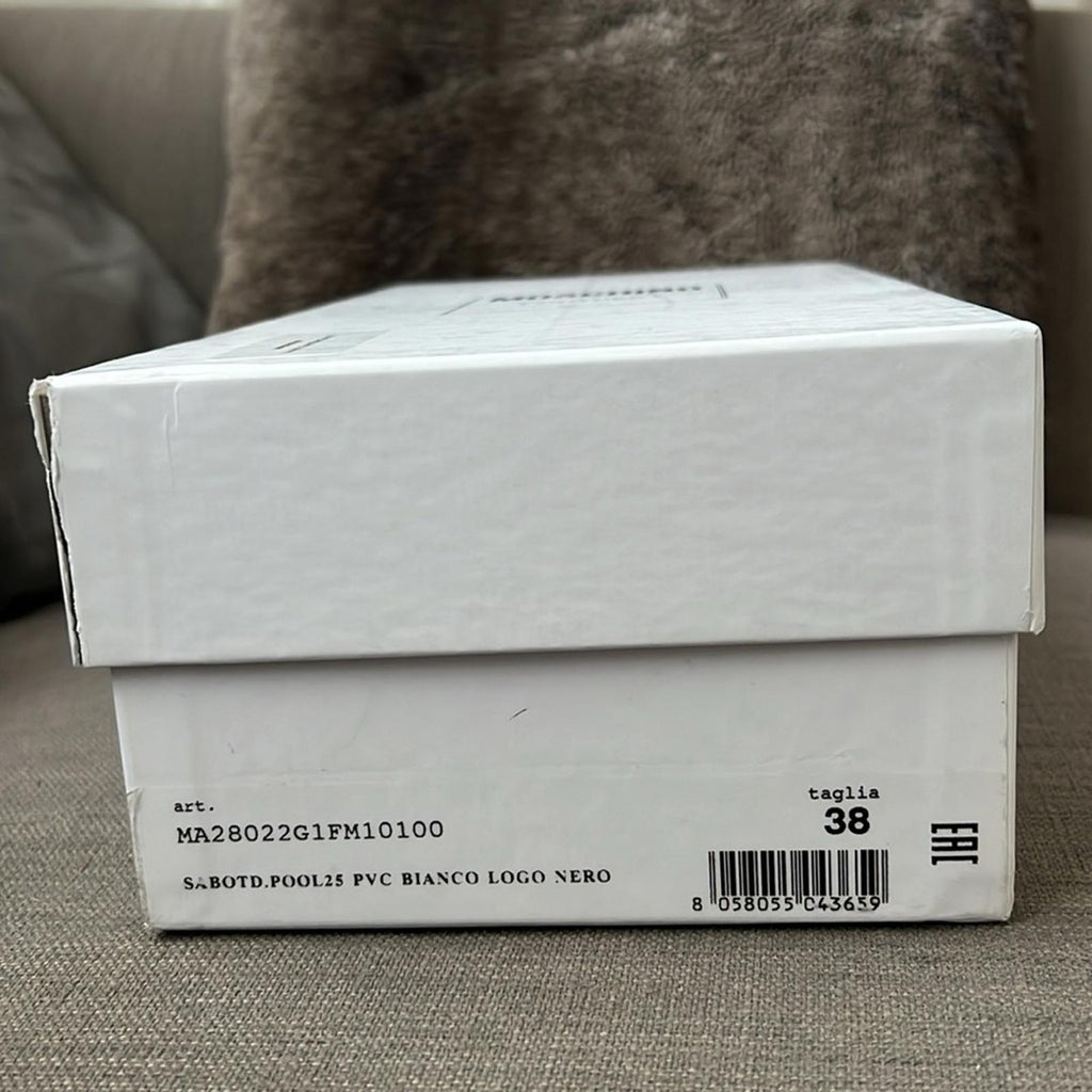 MOSCHINO Logo Slide Sandals in White, Size 38 New in Box