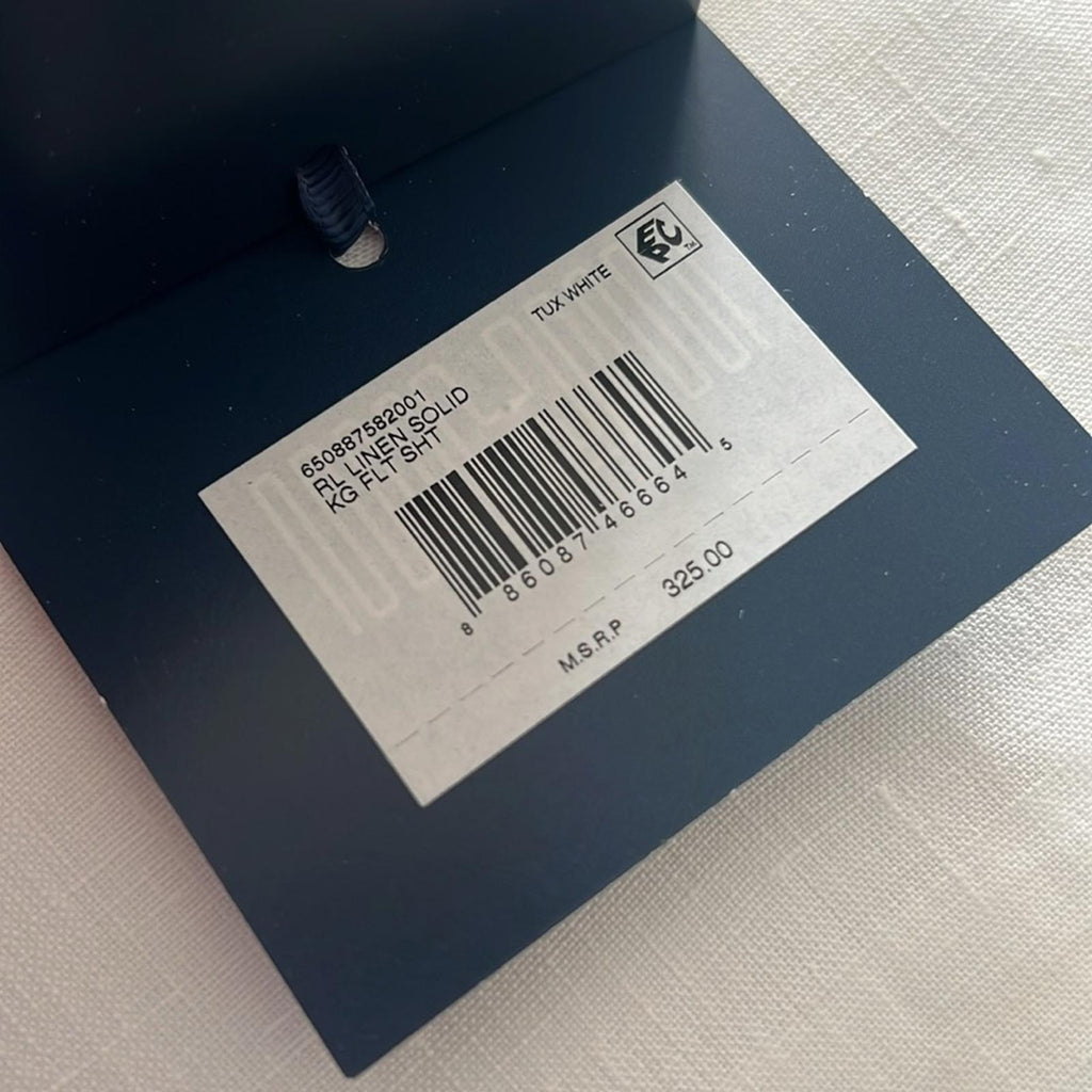Ralph Lauren RL Linen Solid King Flat Sheet in Tux White, New w/Tag $325