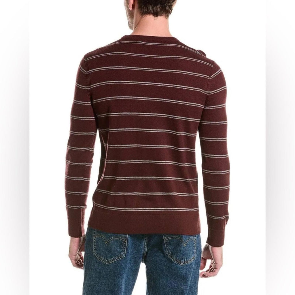 Theory Riland Harman Stripe Wool-Blend Sweater in Chianti/Grey Size M NWT $325