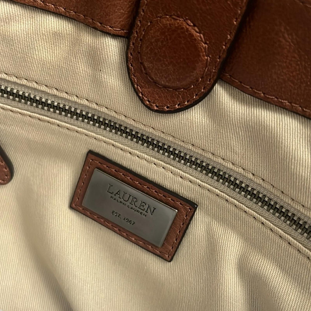 Ralph Lauren Studded Leather Noa Crossbody with Front Pockets, Brown, New w/Tag