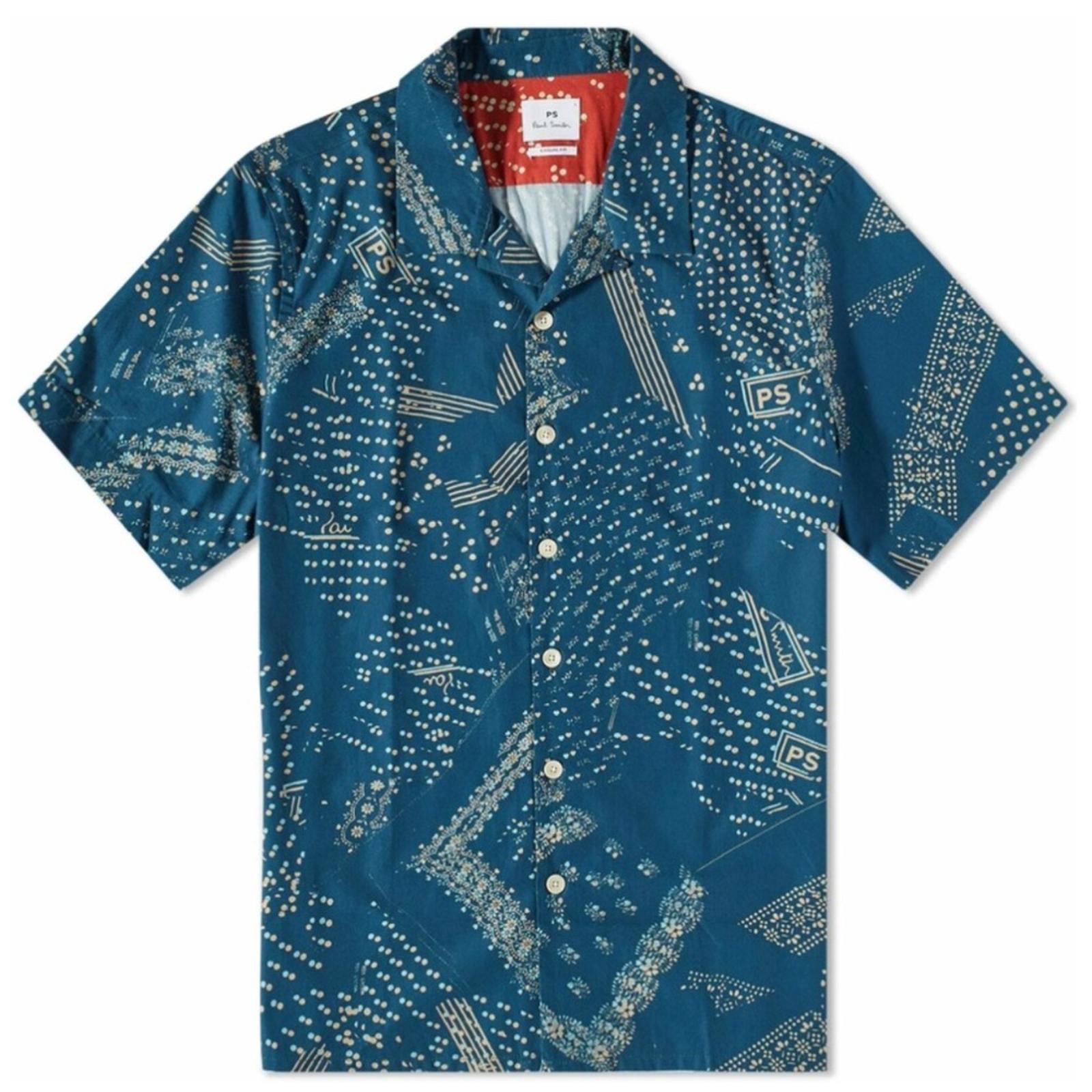 PS Paul Smith Doodle Pattern Short Sleeve Shirt in Dark Blue Size S New w/Tag