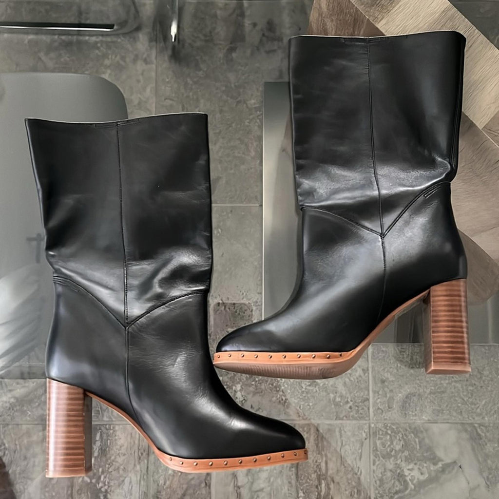 All Saints Mille Block Heel Boots in Black, Size EU 37 | US 7 New w/o Box