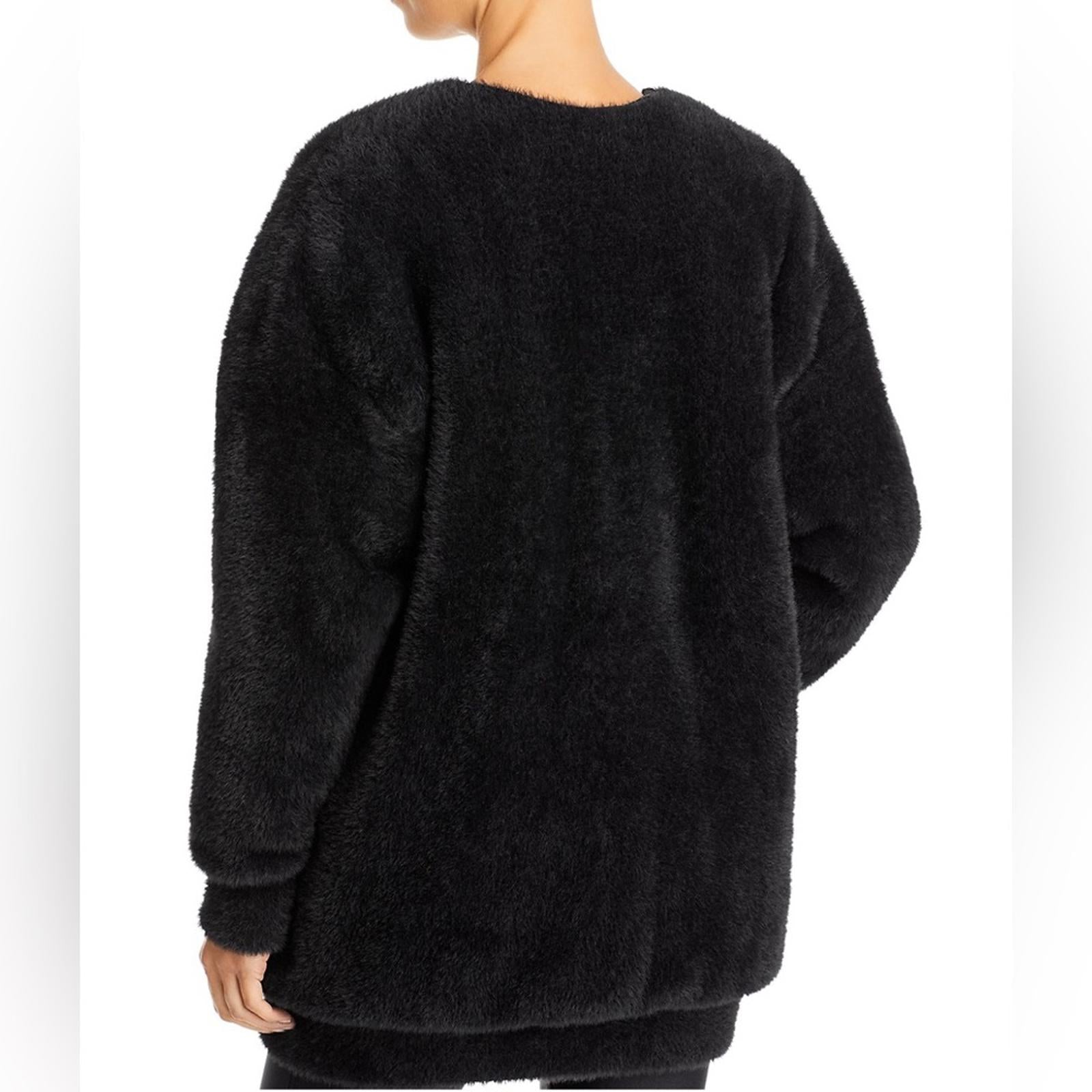 New ALEXANDER WANG V-Neck Faux Fur Cardigan w/Quilted Lining in Black Size L NWT