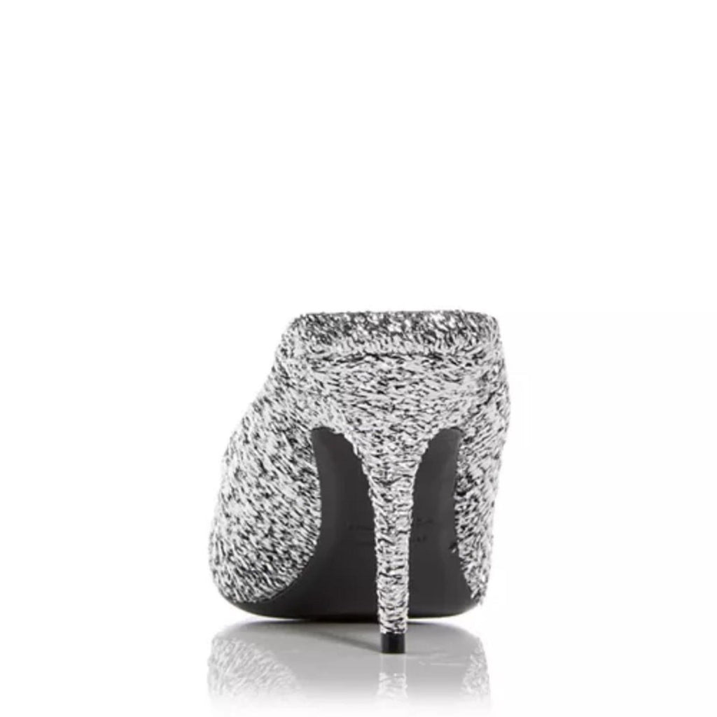 Balenciaga Knife Glitter High Heel Mules in Silver Titanium Size 36 New in Box