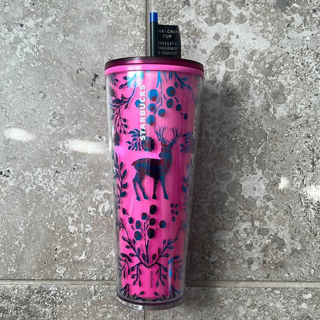 NEW Starbucks ‘Woodland Lace Color Change’ Tumbler 24oz Venti, Pink Red