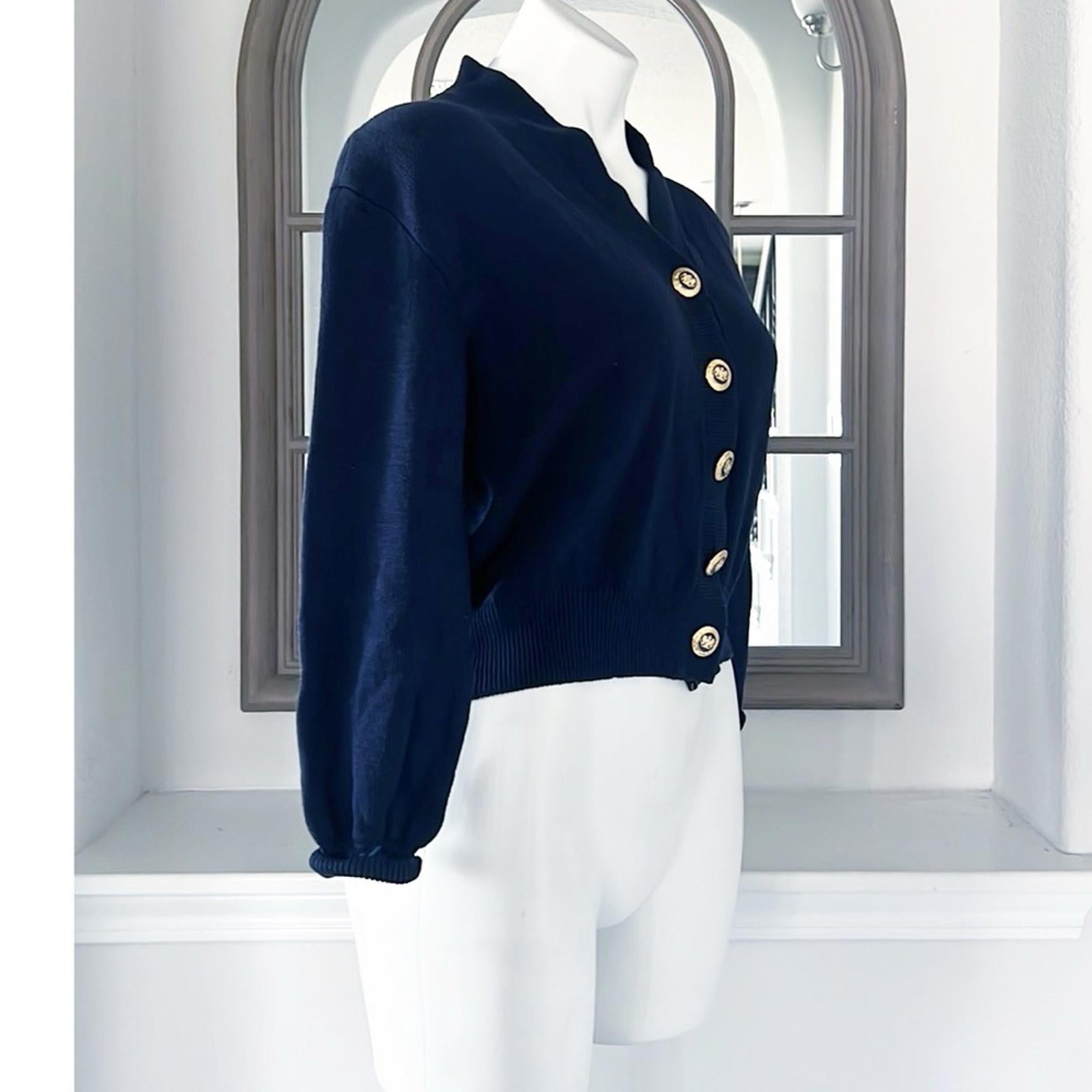 St. John Navy Knit Cardigan w/Signature Branded Buttons, Size S EXCELLENT!