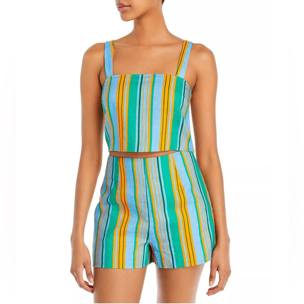 STAUD Rigina Linen Stripe Crop Top, Ibiza Stripe Size 14 New w/Tag Retail $195