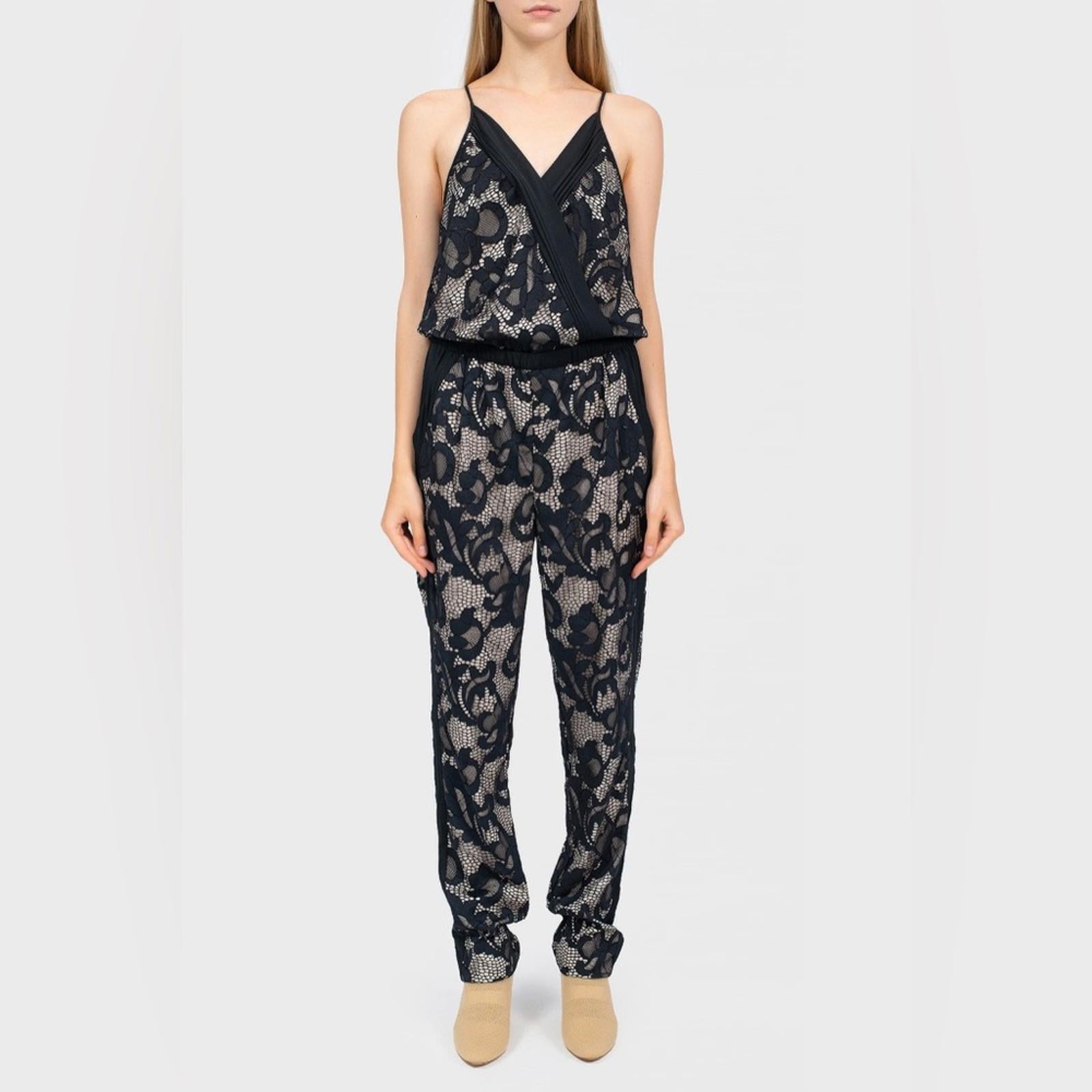 Diane von Furstenberg Shany Lace Jumpsuit, Nougat/Black Size 0 EXCELLENT! $459