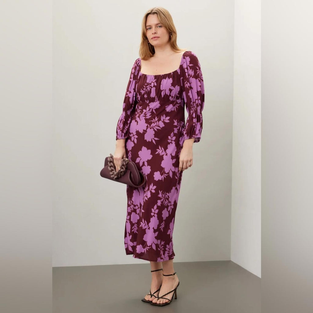 Peter Som x RTR Floral Midi Square-Neck Dress, Size 2