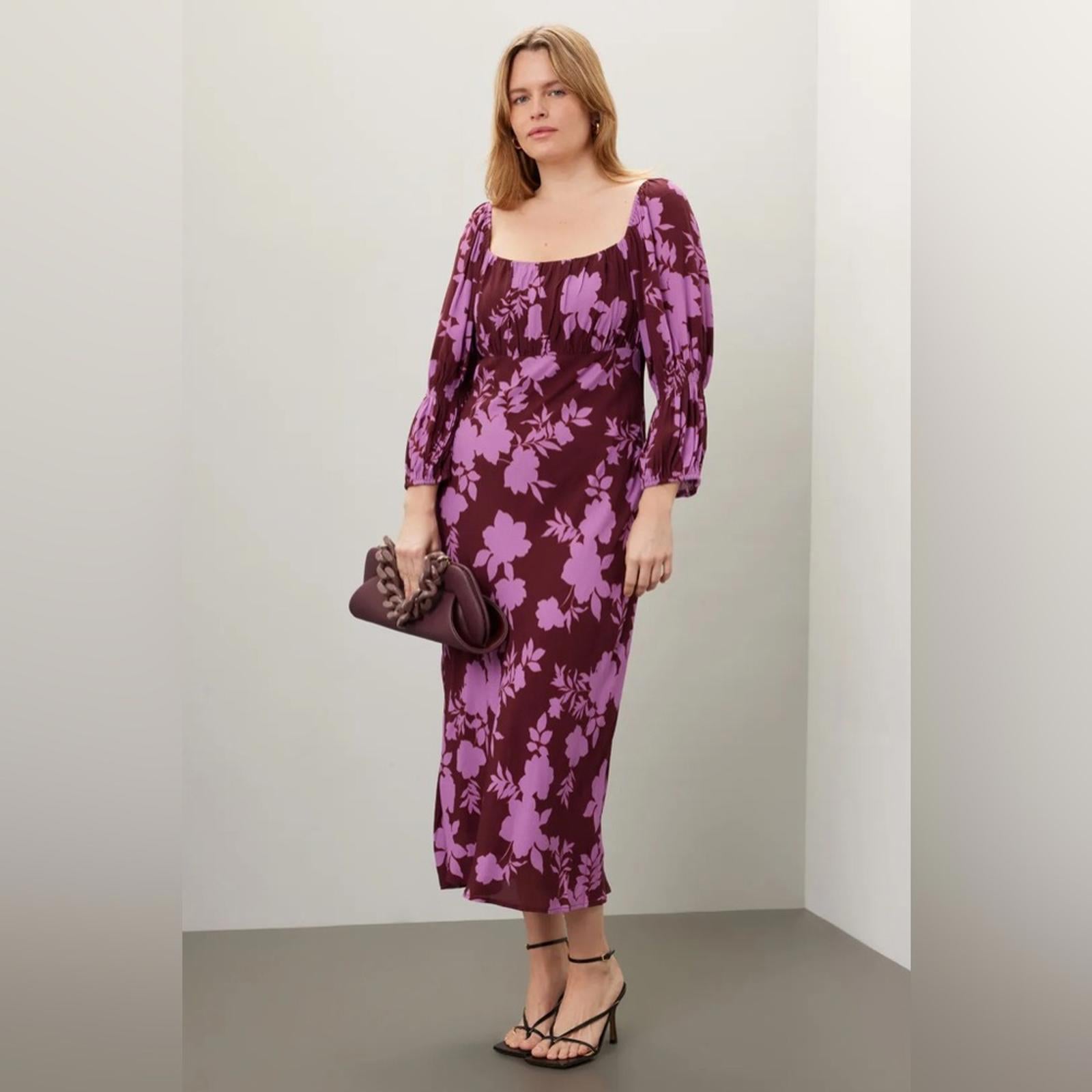 Peter Som x RTR Floral Midi Square-Neck Dress, Size 2