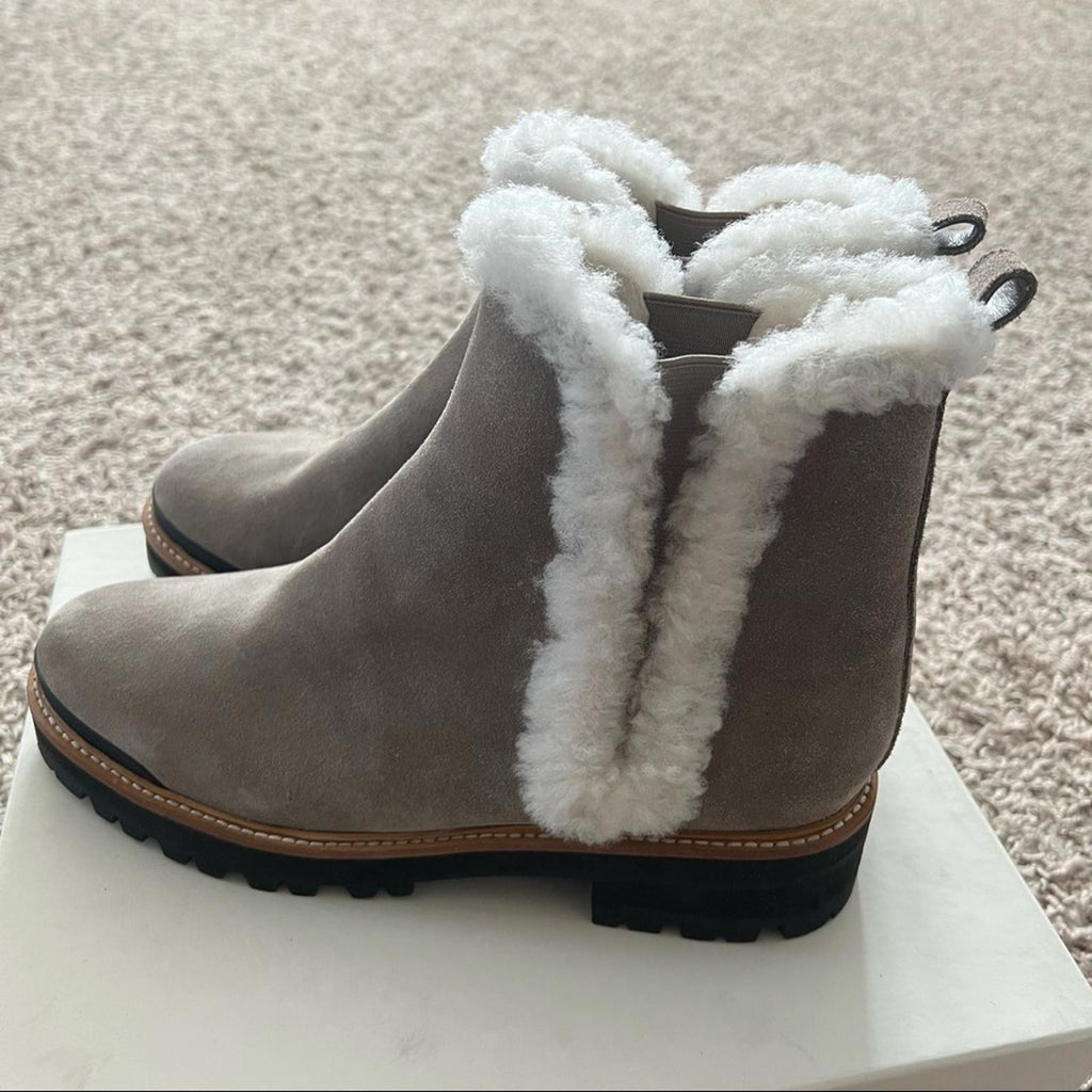 Marc Fisher Real Fur Chelsea Boots in Cloud Suede, Size 11 M, New in Box $259