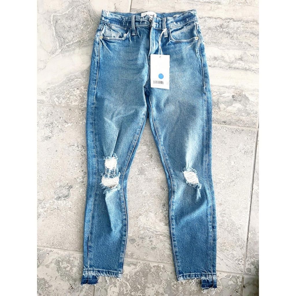FRAME Le High Skinny Cropped Distressed High-Rise Skinny Jeans, Size 23 NWT $228