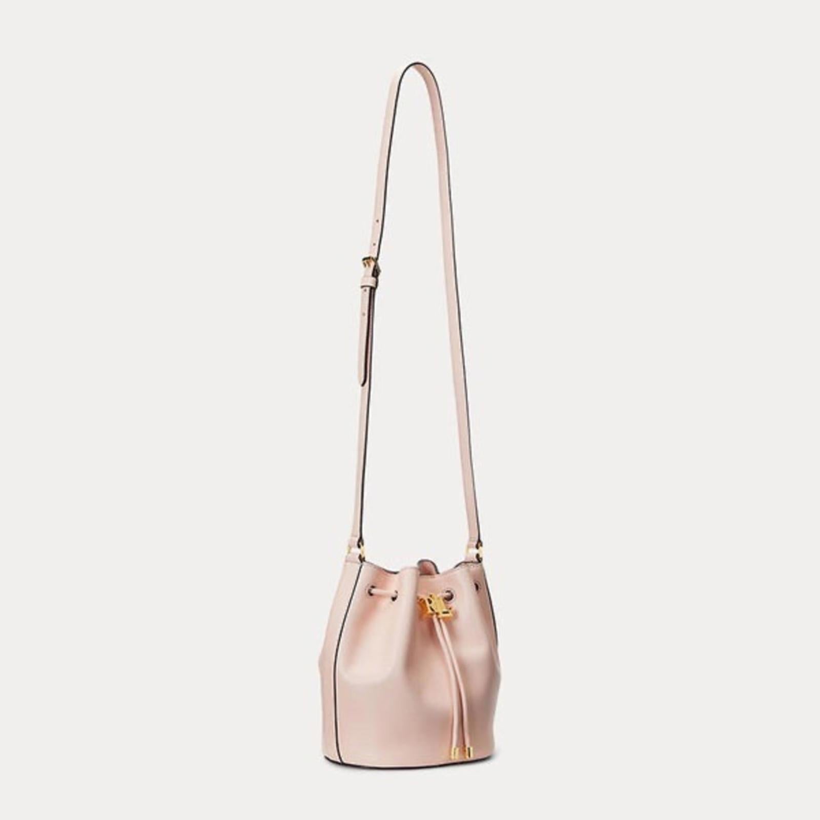 Ralph Lauren Leather Medium Andie Drawstring Bucket Bag, Pink NEW + Dust Bag
