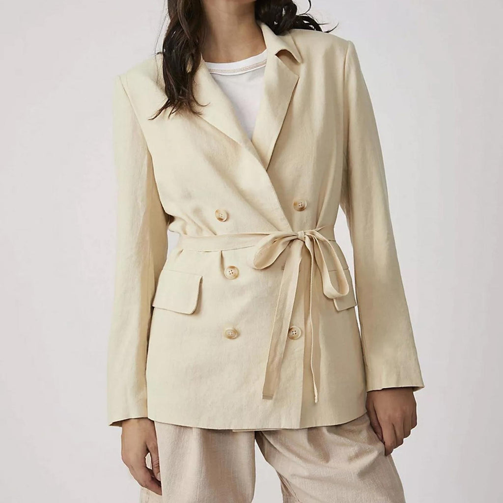 NEW Free People Olivia Linen Blend Blazer, Pebble Sand Size S, Retail $168
