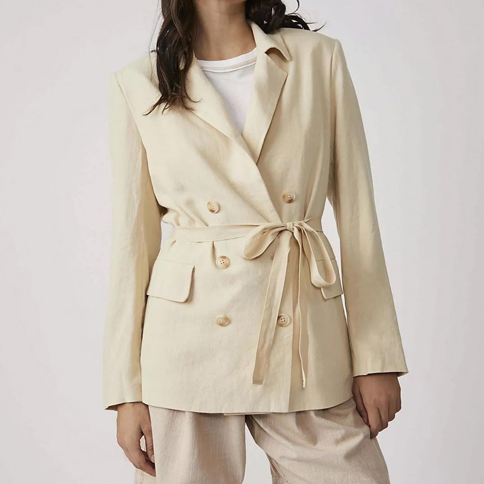 NEW Free People Olivia Linen Blend Blazer, Pebble Sand Size S, Retail $168