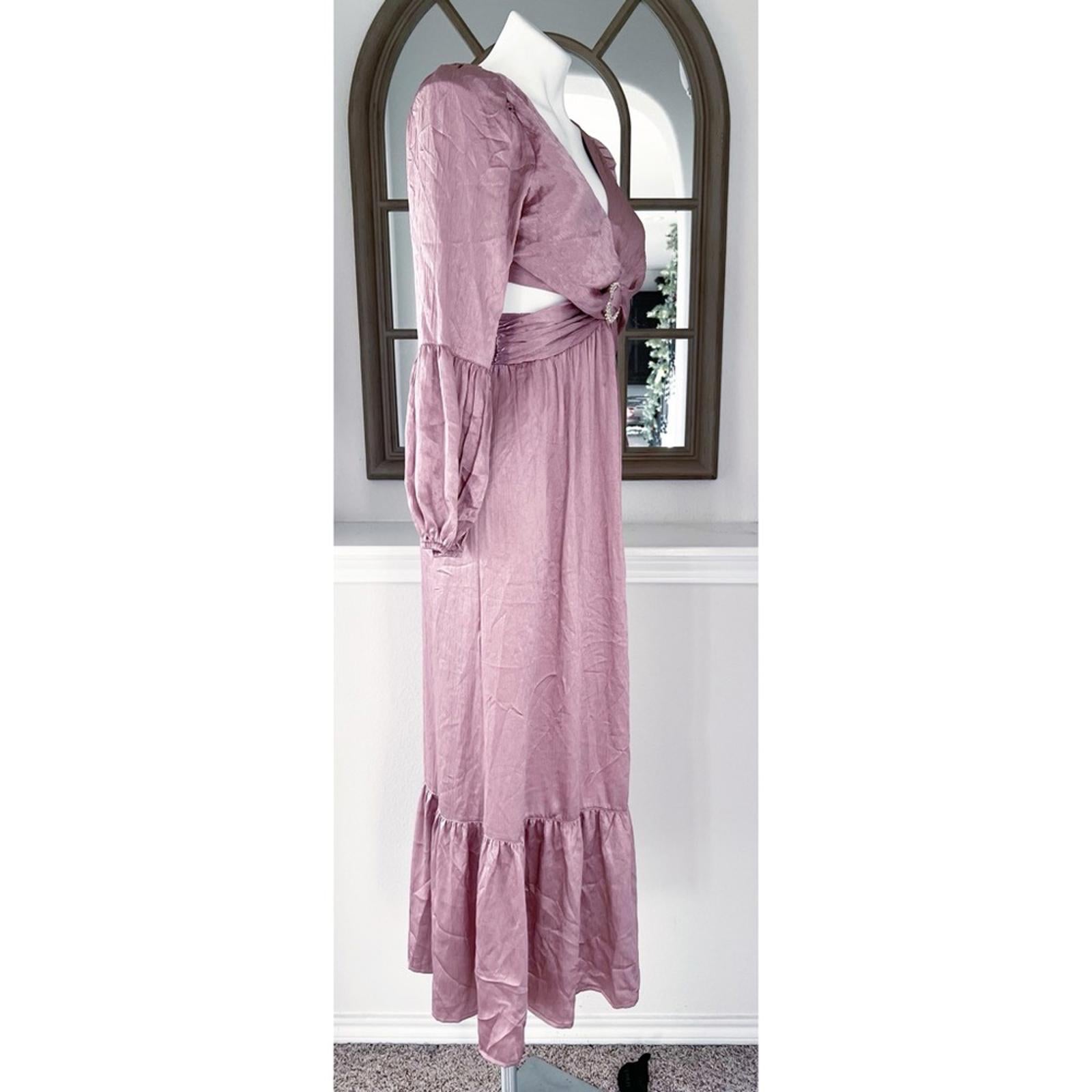 RAHI Luster "Leila" Midi Dress w/ Long Sleeve in Rose, Size S New w/Tag $186