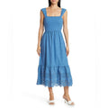Betsey Johnson Smocked Embroidered Eyelet Midi Dress in Federal Blue, Size XL